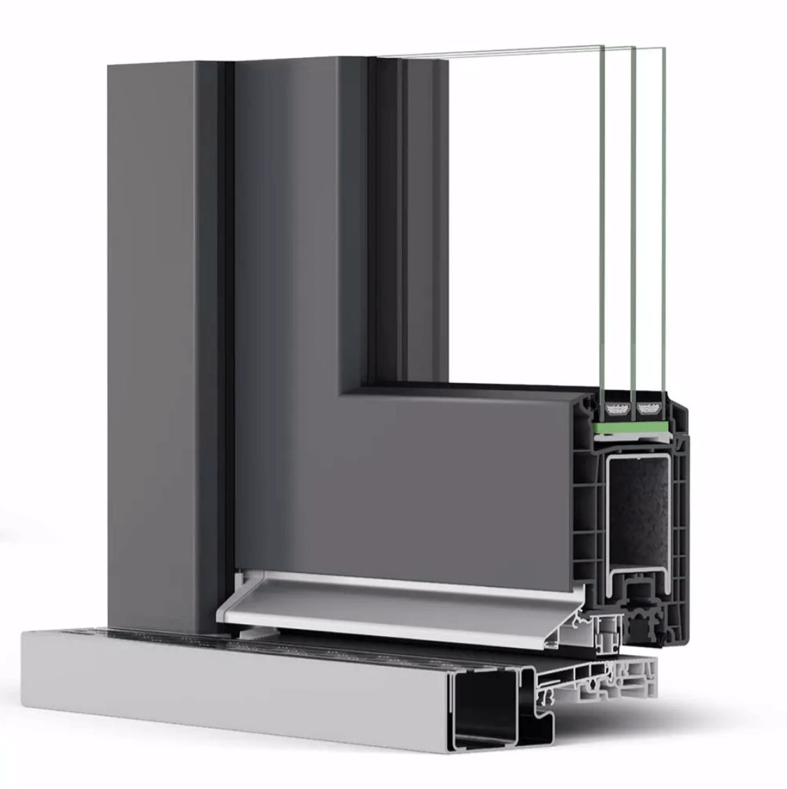Technical cross-section of Rehau Synego 80mm profile: general view