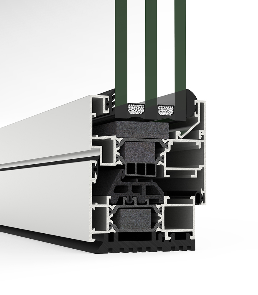 Sección del perfil Cortizo COR 70 con poliamida