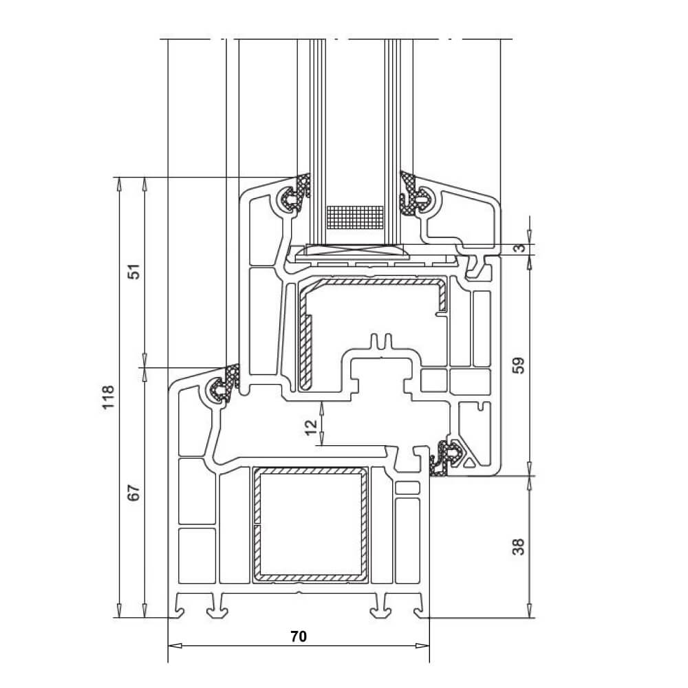 Plano del perfil Veka Softline 70