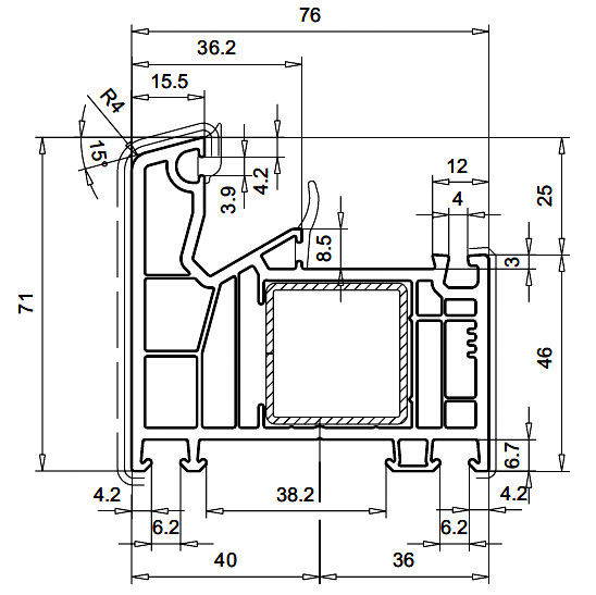 Plano del perfil Veka Softline 76