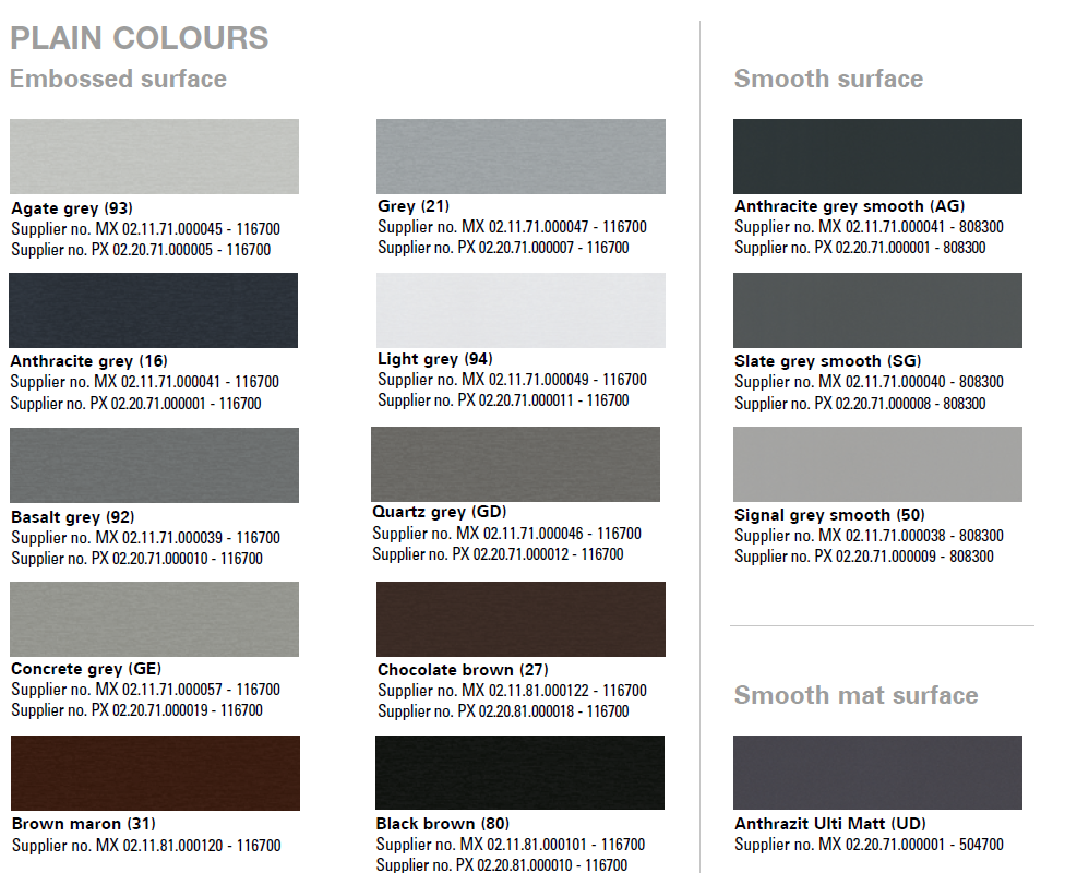 Каталог цветов и ламинации RAL Kömmerling Xtrem 76 MD Zero