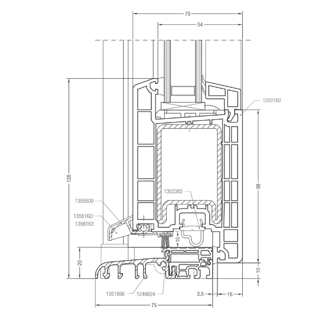 Rehau Euro-Design 70 profile blueprint. View A