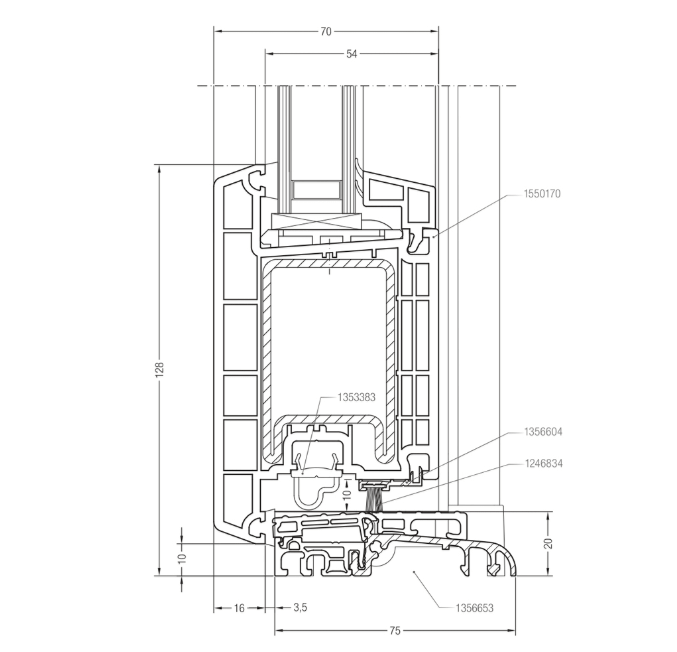 Rehau Euro-Design 70 profile blueprint. View B
