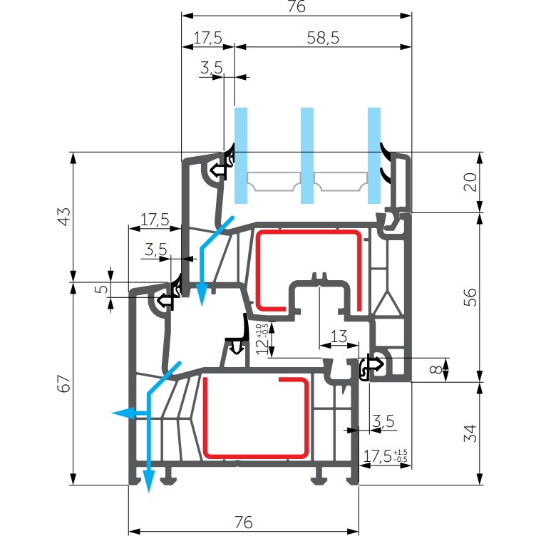 Sección del perfil WDS 76 MD